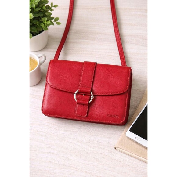 Vintage Red Leather Crossbody Wallet Purse by Fossil Bag | Minimalist main image 13